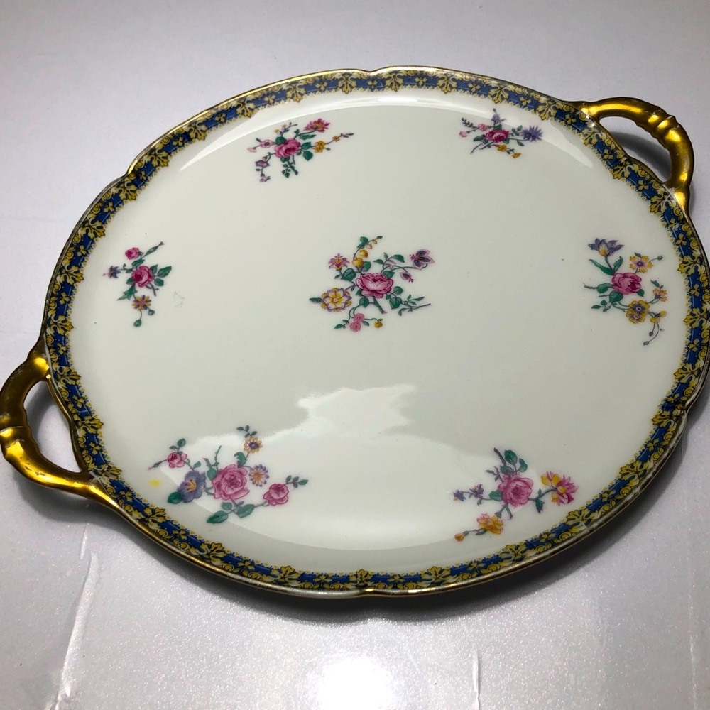 Vintage C. Ahrenfeldt Limoges Bone China Round Serving Dish with Handles